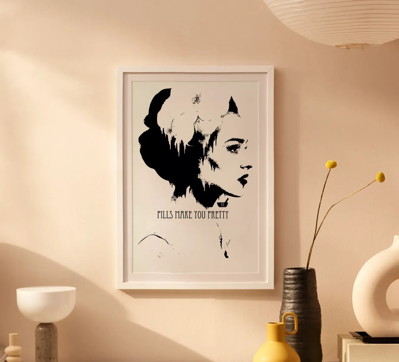 Pills Make you Pretty poster with plastic frame by Kristy Patterson