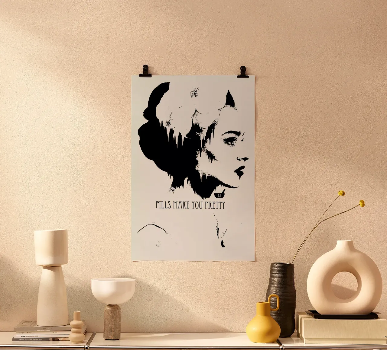 Pills Make you Pretty poster with plastic frame by Kristy Patterson