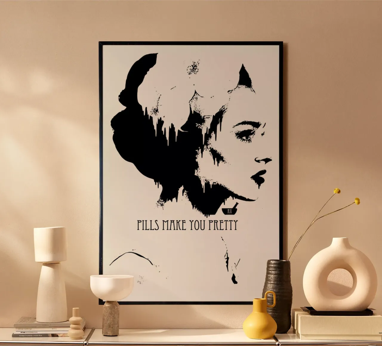 Pills Make you Pretty poster with plastic frame by Kristy Patterson