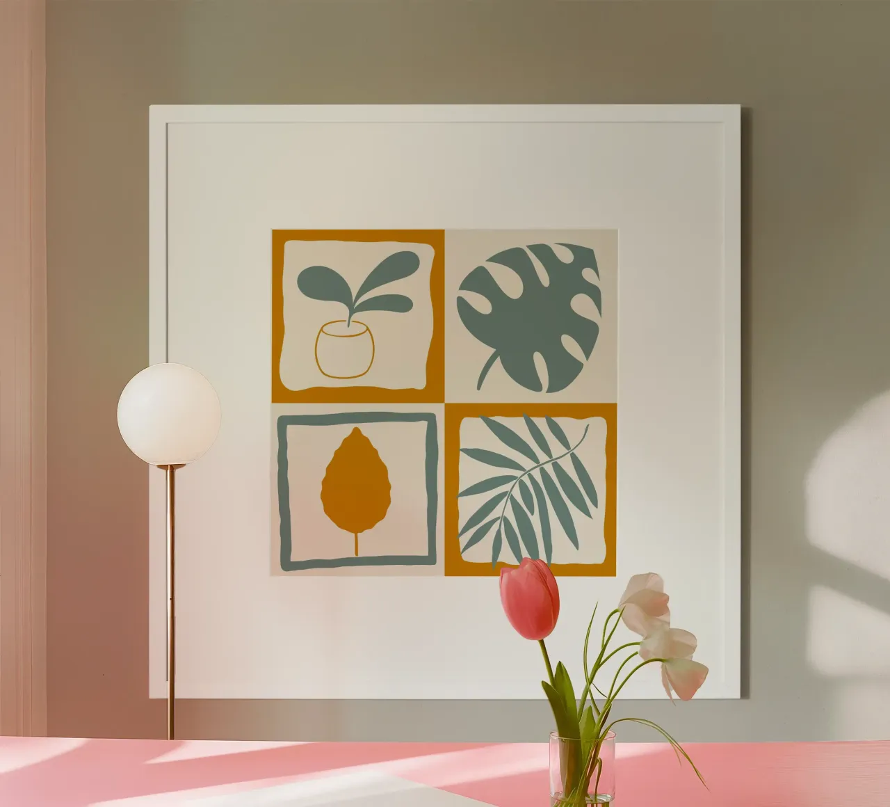 Quadrati a foglia retrò poster con telaio in alluminio da nicigabrieldesigns