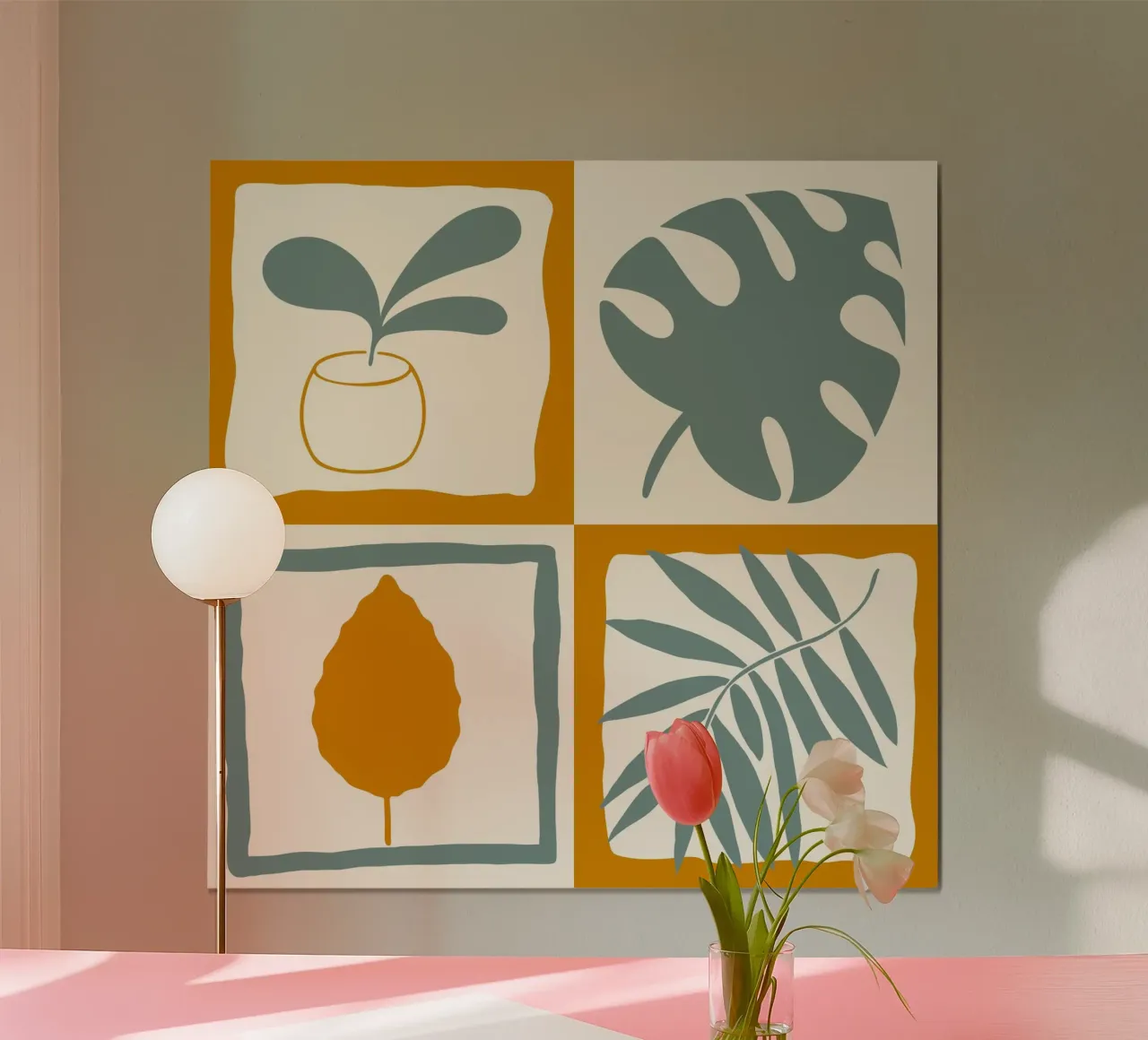 Quadrati a foglia retrò poster con telaio in alluminio da nicigabrieldesigns