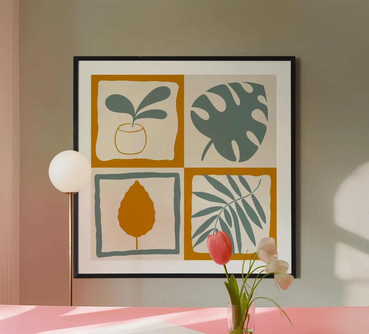 Quadrati a foglia retrò poster con telaio in alluminio da nicigabrieldesigns