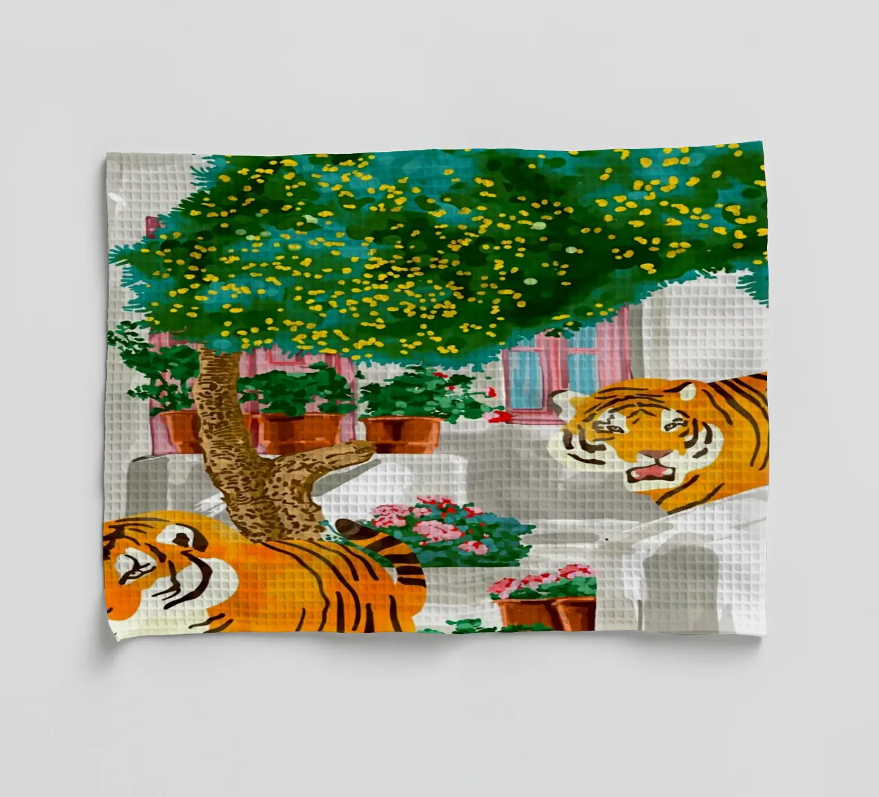 Tigers in Greece Nature Wildlife Santorini Summer tea towel by 83oranges.com