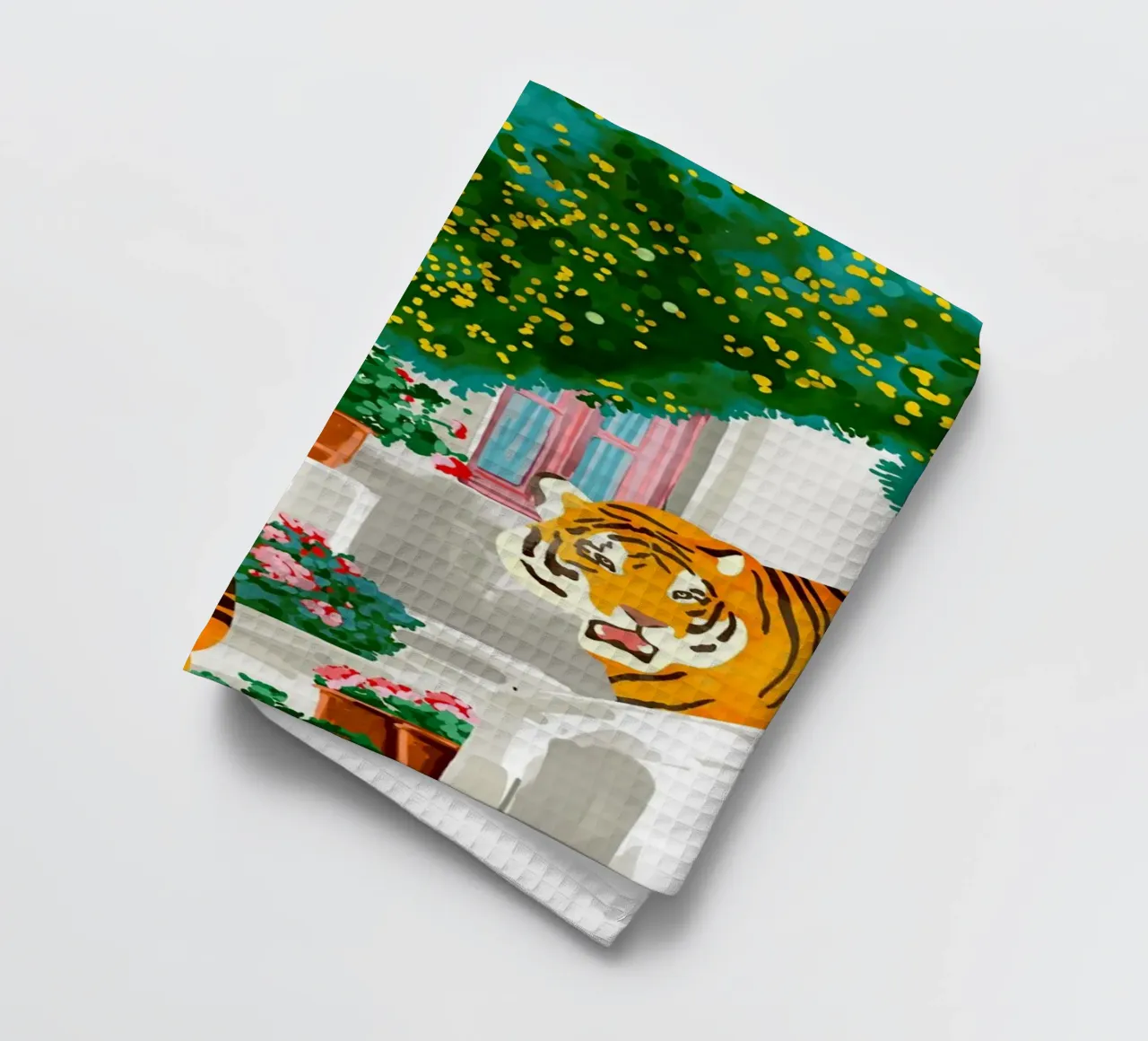 Tigers in Greece Nature Wildlife Santorini Summer tea towel by 83oranges.com