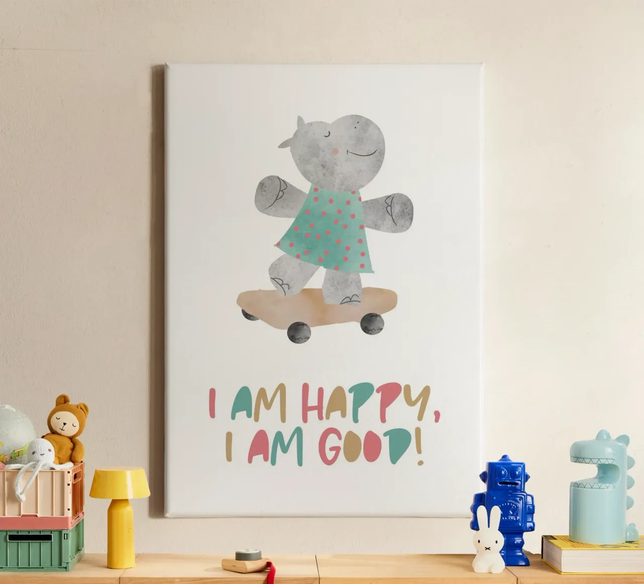 Skating Hippo canvas met Baklijst van maramirage