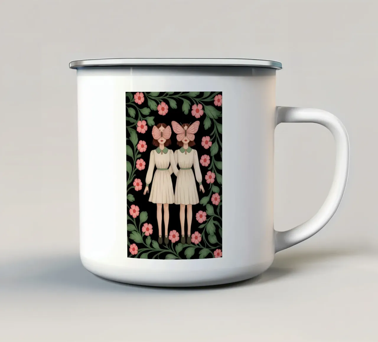 Gemelli floreali simmetrici tazza in smalto da Atelier Tiga