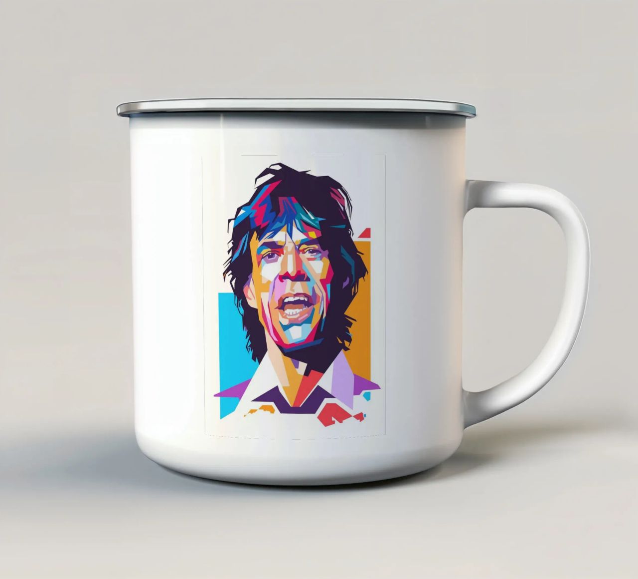 Ritratto pop art di Mick Jagger tazza in smalto da Hantamrata