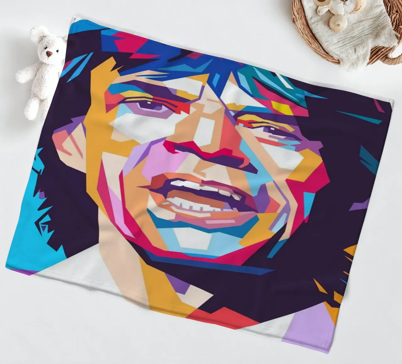 Mick Jagger pop art portrait fleece blanket by Hantamrata