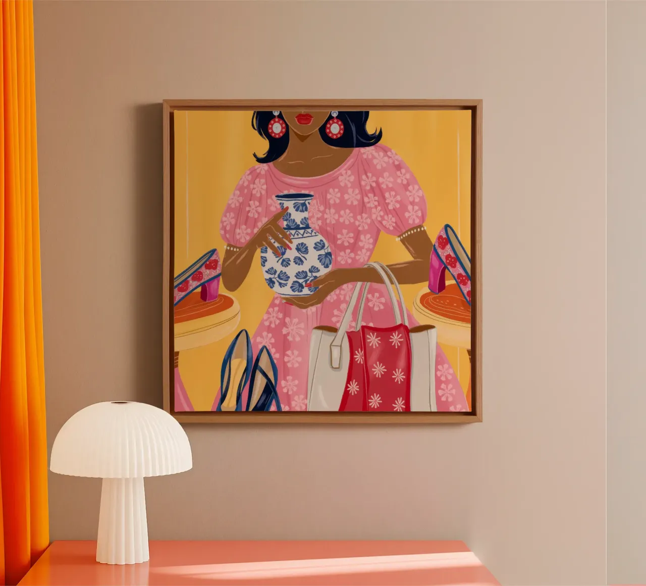 Schicker Einkaufsbummel Leinwand mit Schattenfugenrahmen von Atelier Tiga