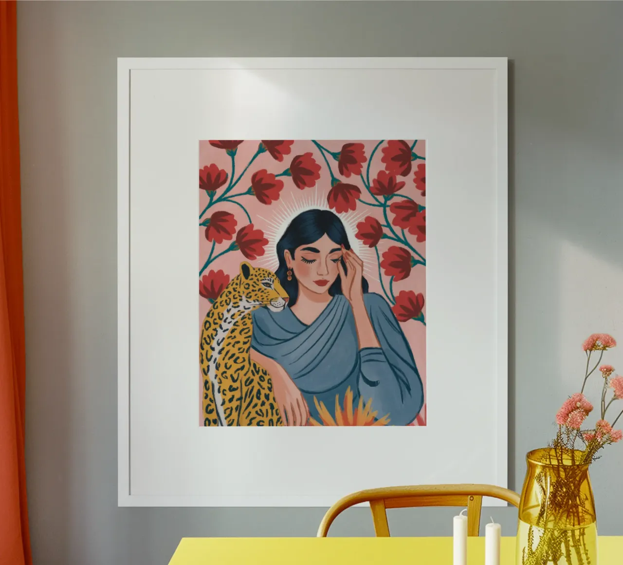 Abbraccio floreale esotico poster con telaio in plastica da Atelier Tiga