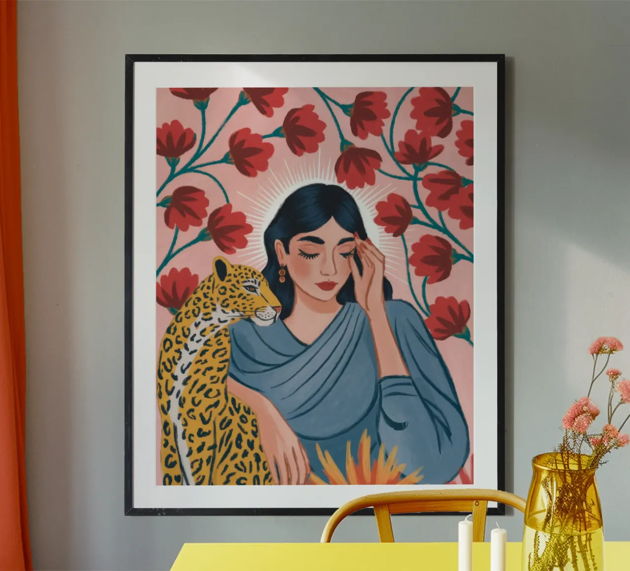 Abbraccio floreale esotico poster con telaio in plastica da Atelier Tiga