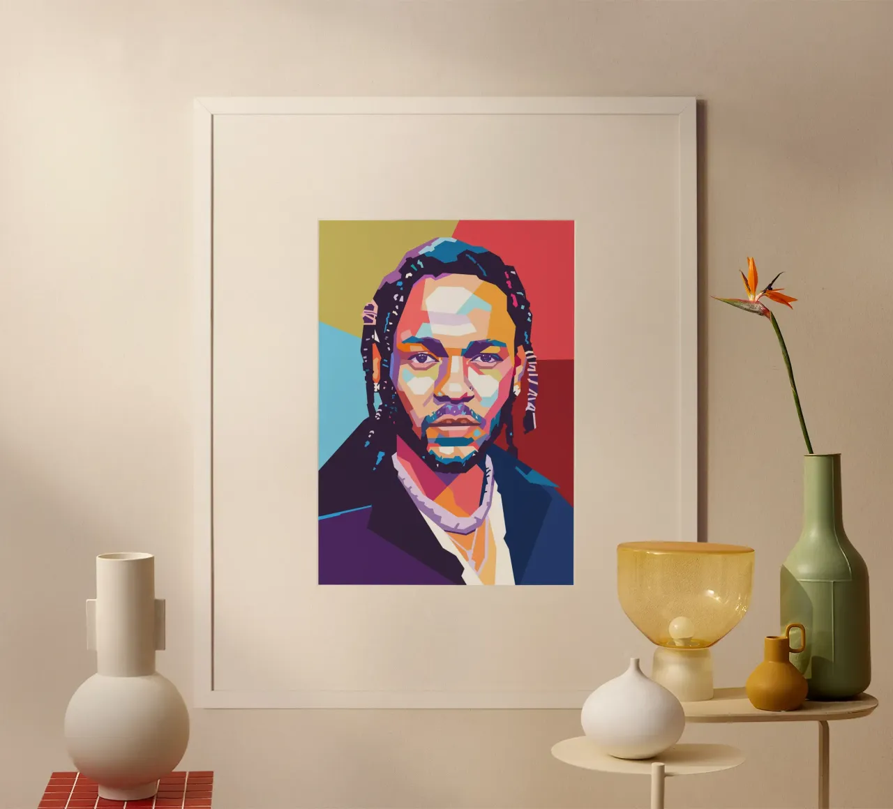 Ritratto pop art di Kendrick Lamar poster con telaio in plastica da Hantamrata