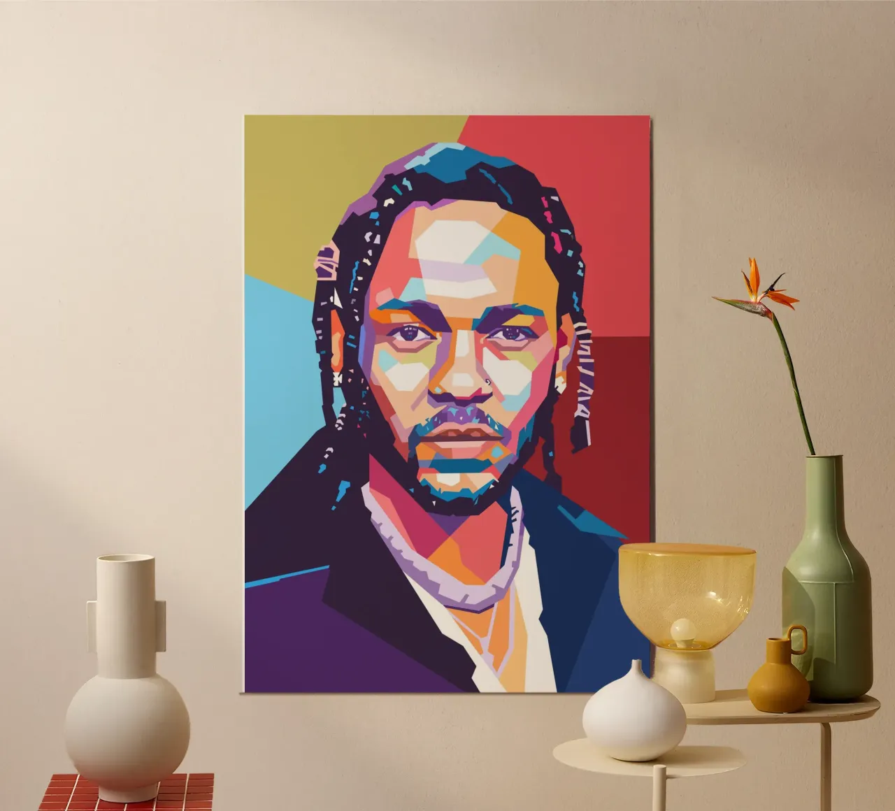 Ritratto pop art di Kendrick Lamar poster con telaio in plastica da Hantamrata