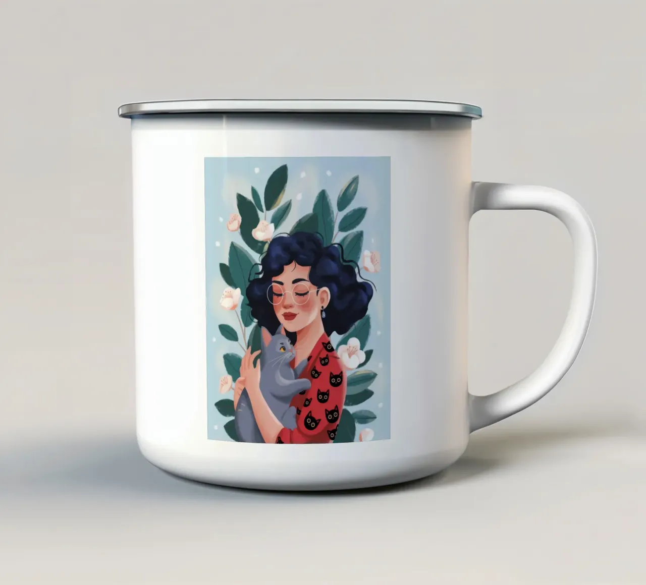 Accogliente compagno del gatto tazza in smalto da Atelier Tiga