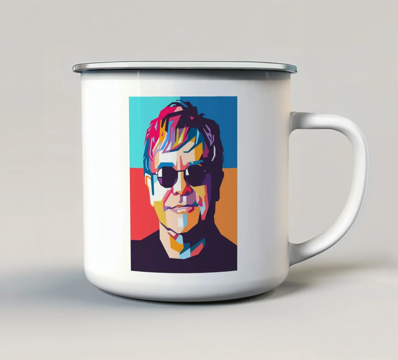 Ritratto pop art colorato di Elton John tazza in smalto da Hantamrata