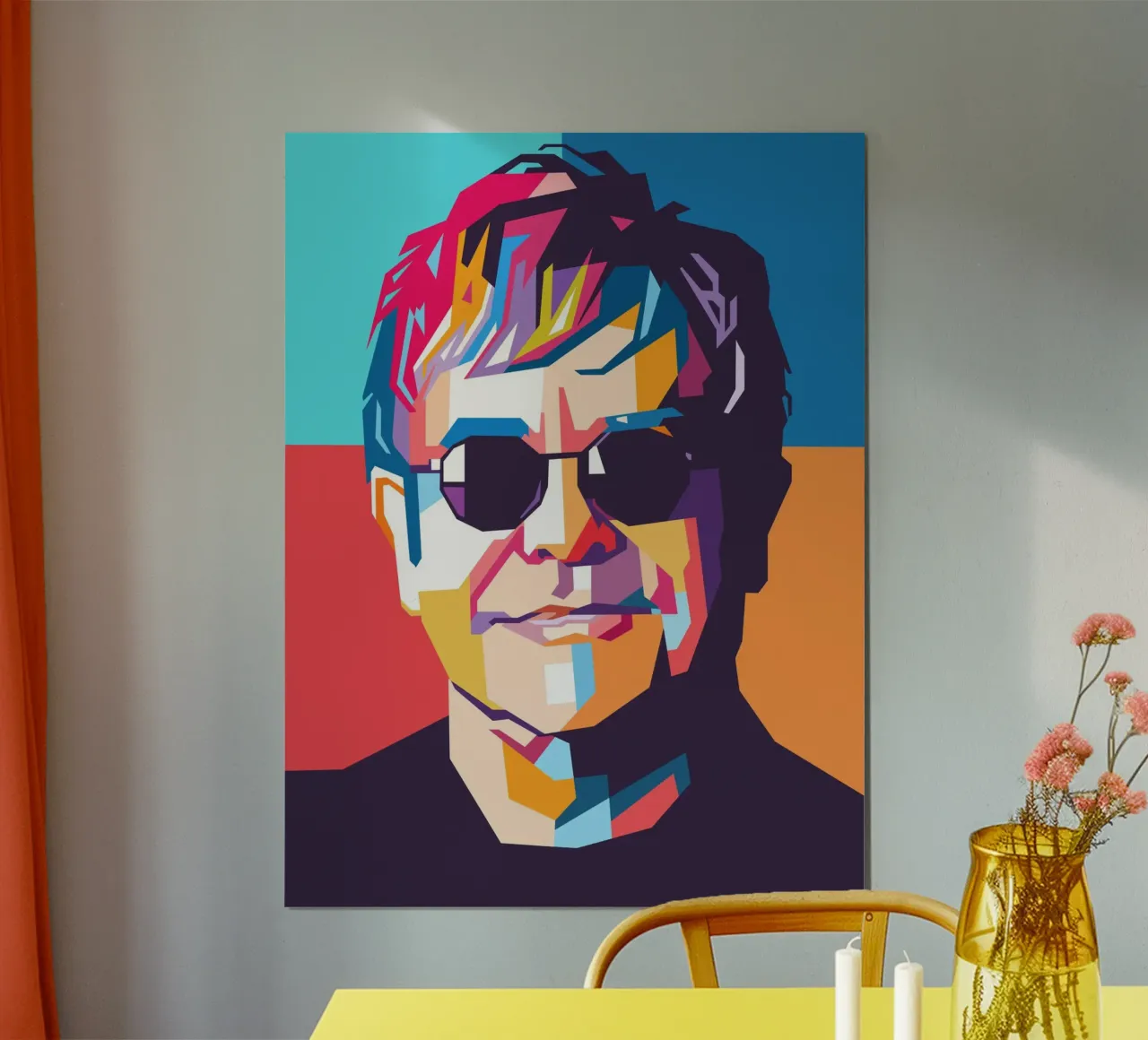 Ritratto pop art colorato di Elton John poster con telaio in alluminio da Hantamrata