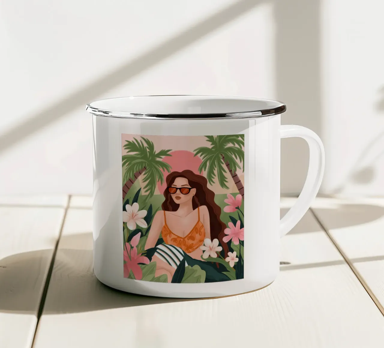 Ritiro sull'isola in fiore tazza in smalto da Atelier Tiga