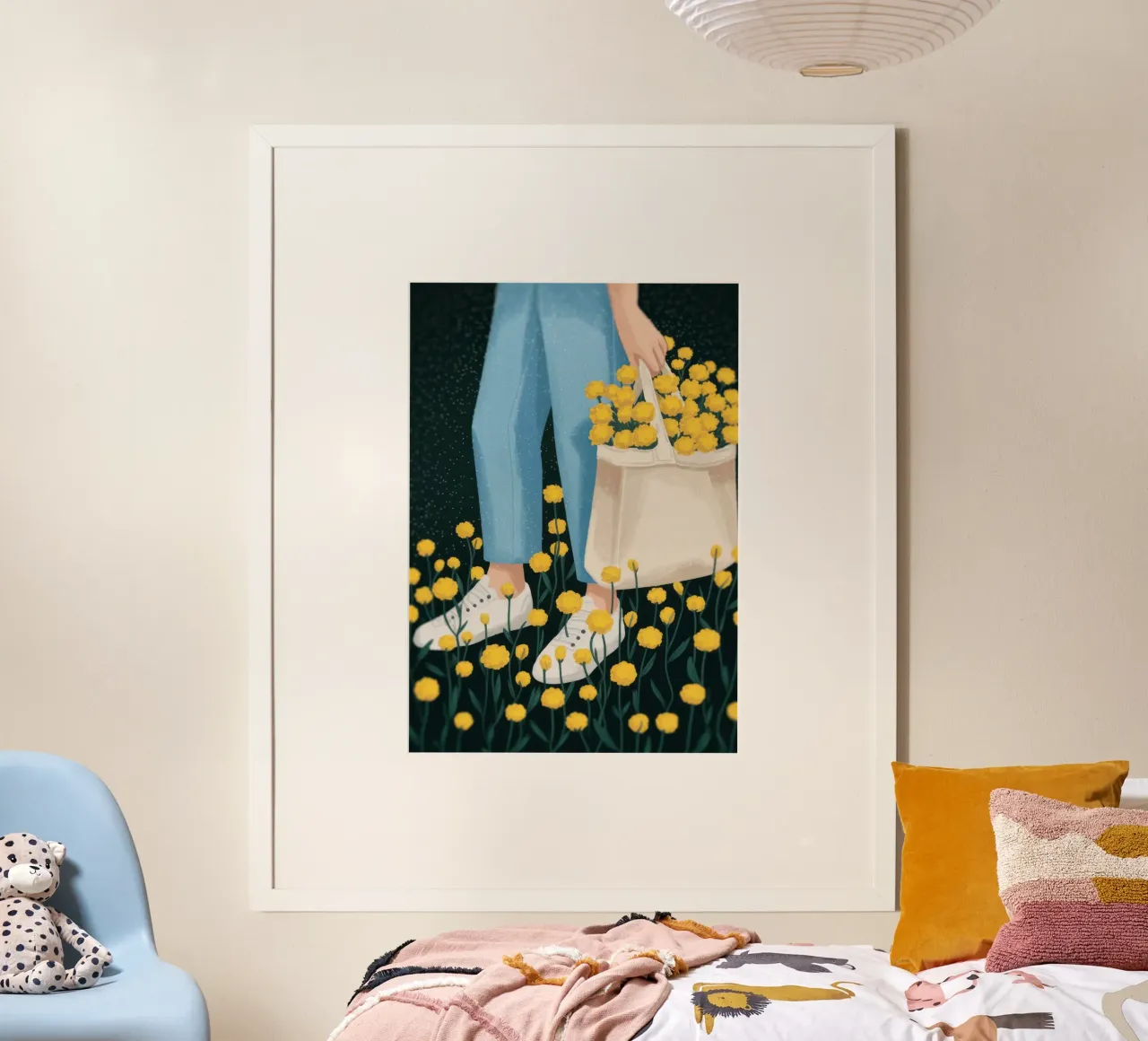 Eleganza del camminamento in fiore poster con telaio in legno da Atelier Tiga