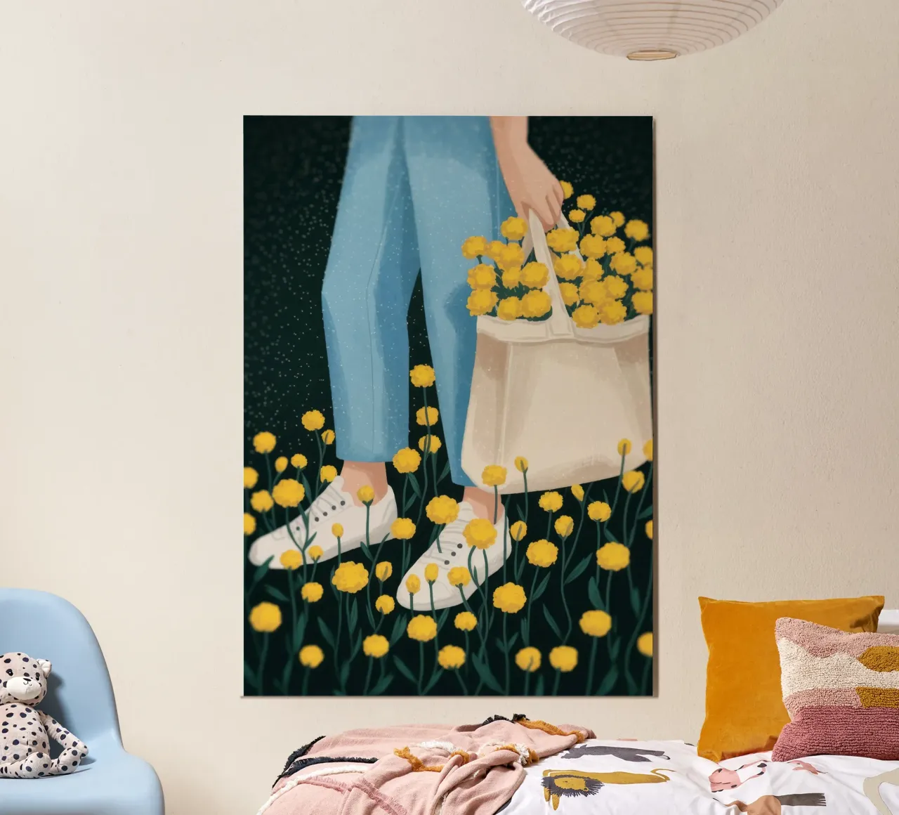 Eleganza del camminamento in fiore poster con telaio in legno da Atelier Tiga