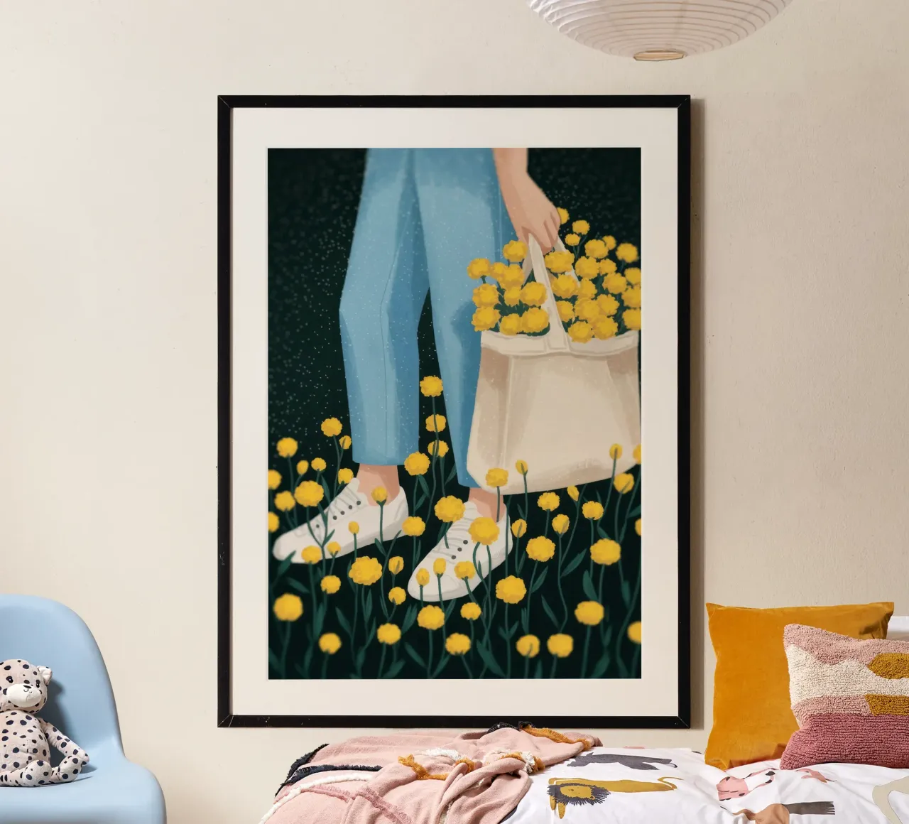 Eleganza del camminamento in fiore poster con telaio in legno da Atelier Tiga