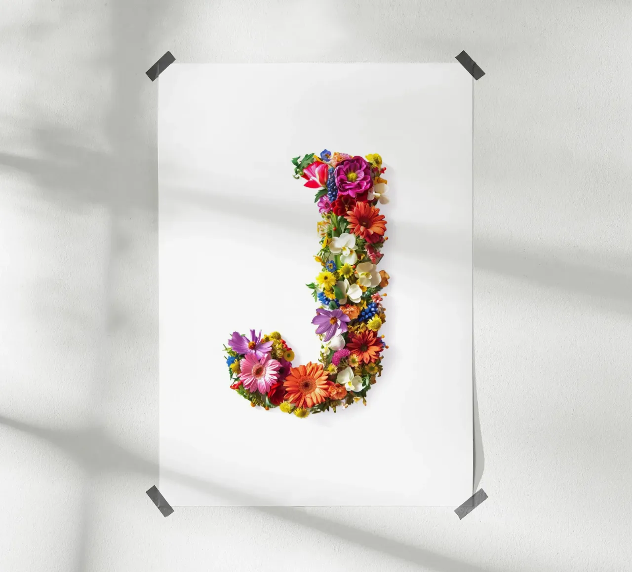 Blumenbuchstabe J Poster mit Holzrahmen von My Tiny Home