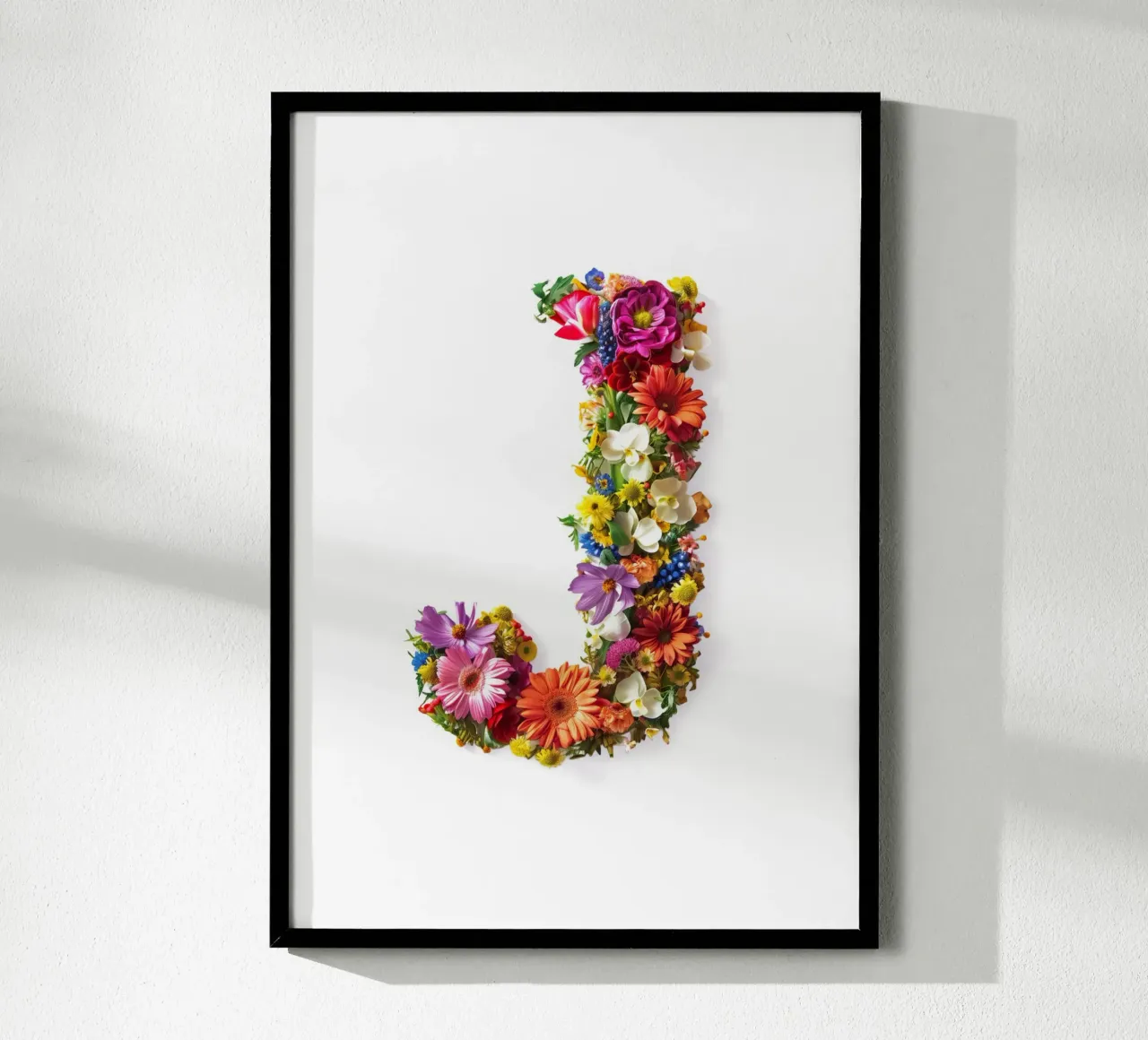 Blumenbuchstabe J Poster mit Holzrahmen von My Tiny Home