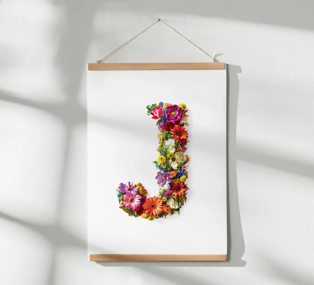 Blumenbuchstabe J Poster mit Holzrahmen von My Tiny Home