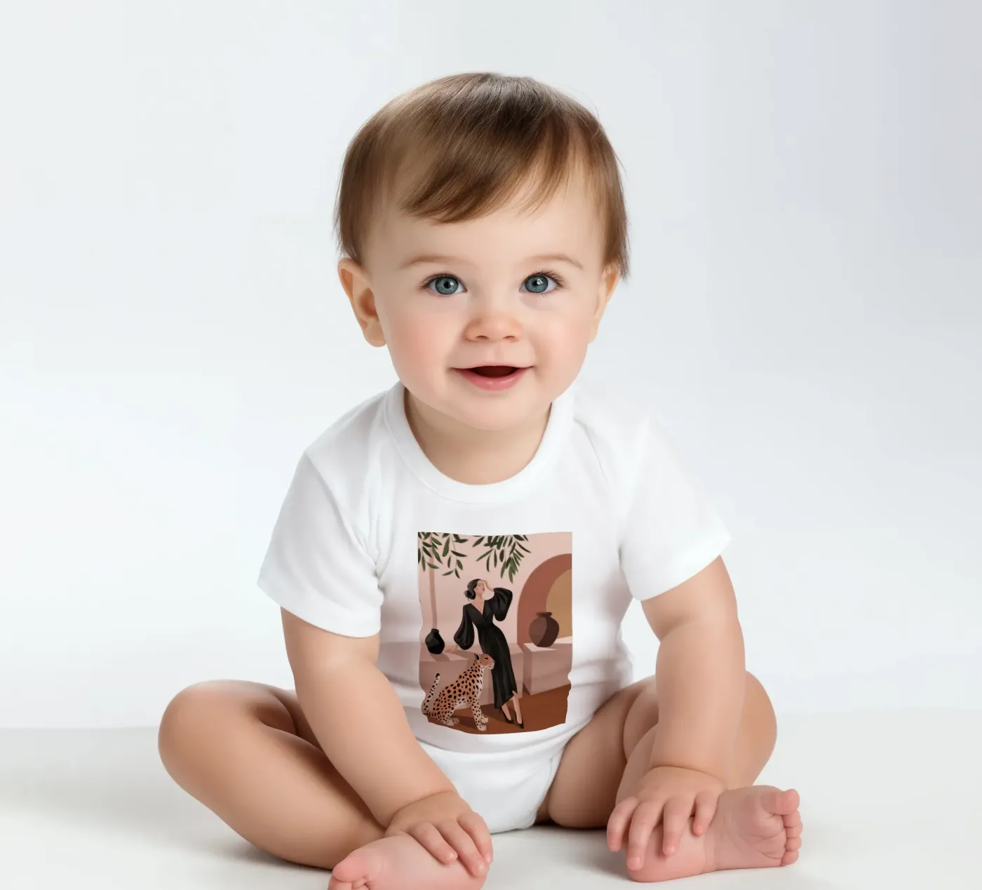 Leopard Grace Symphony short-sleeve baby romper by Atelier Tiga