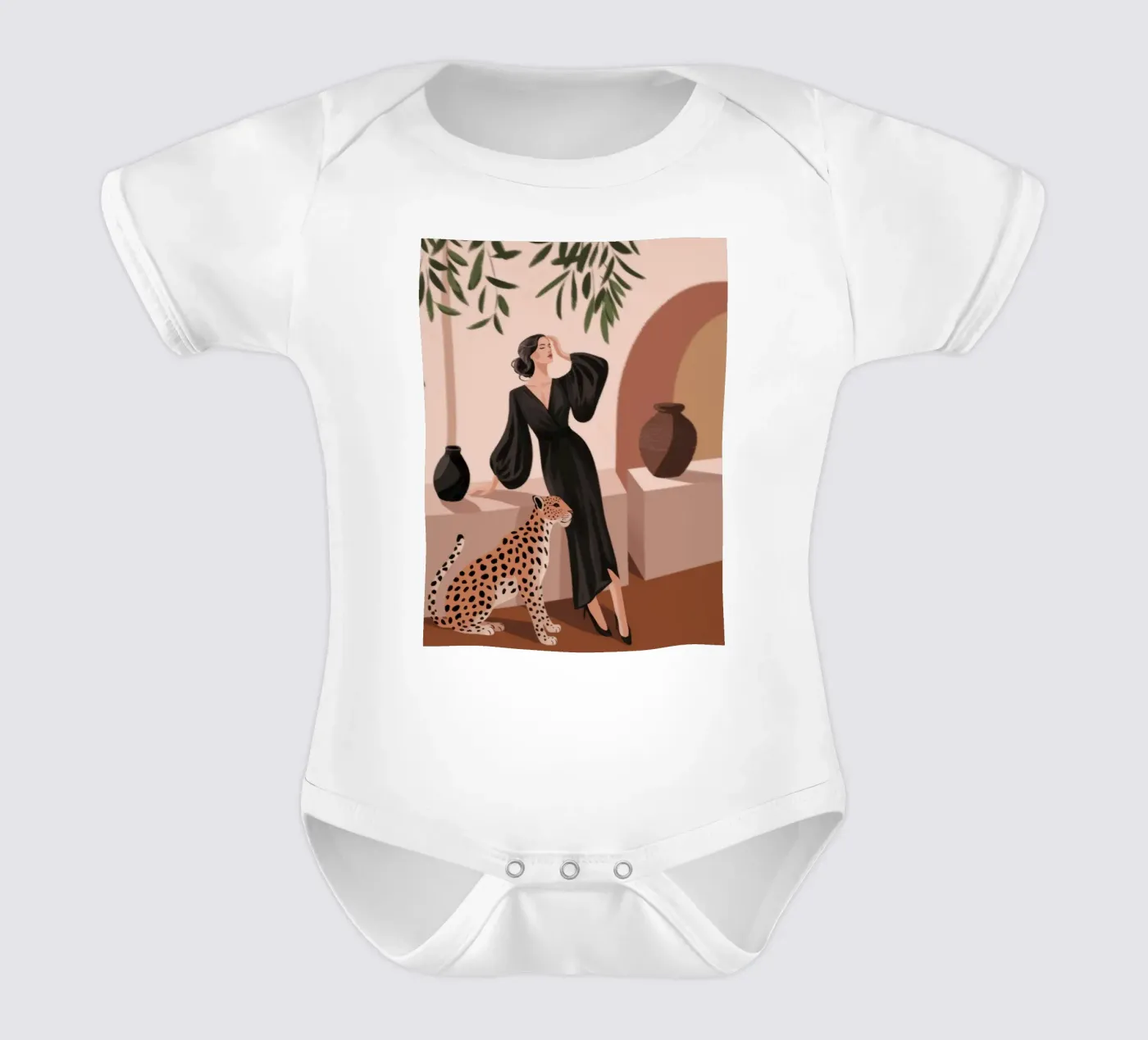 Leopard Grace Symphony short-sleeve baby romper by Atelier Tiga