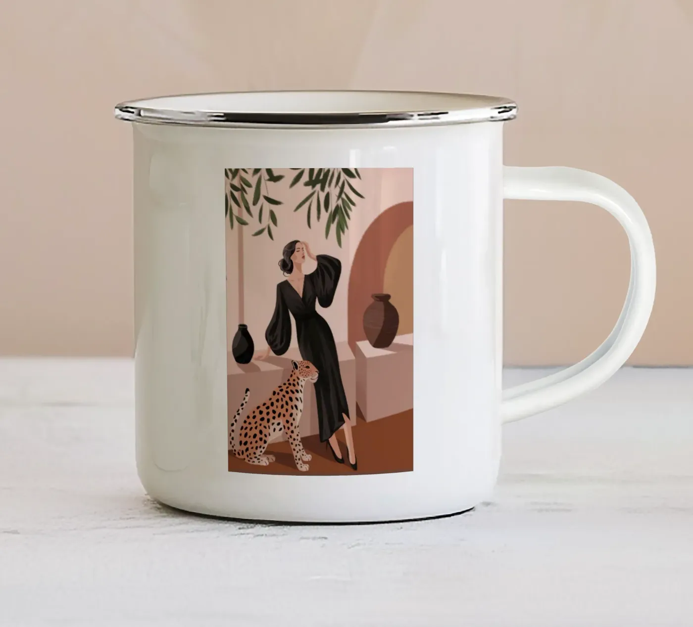 Leopard Grace Symphony enamel mug by Atelier Tiga