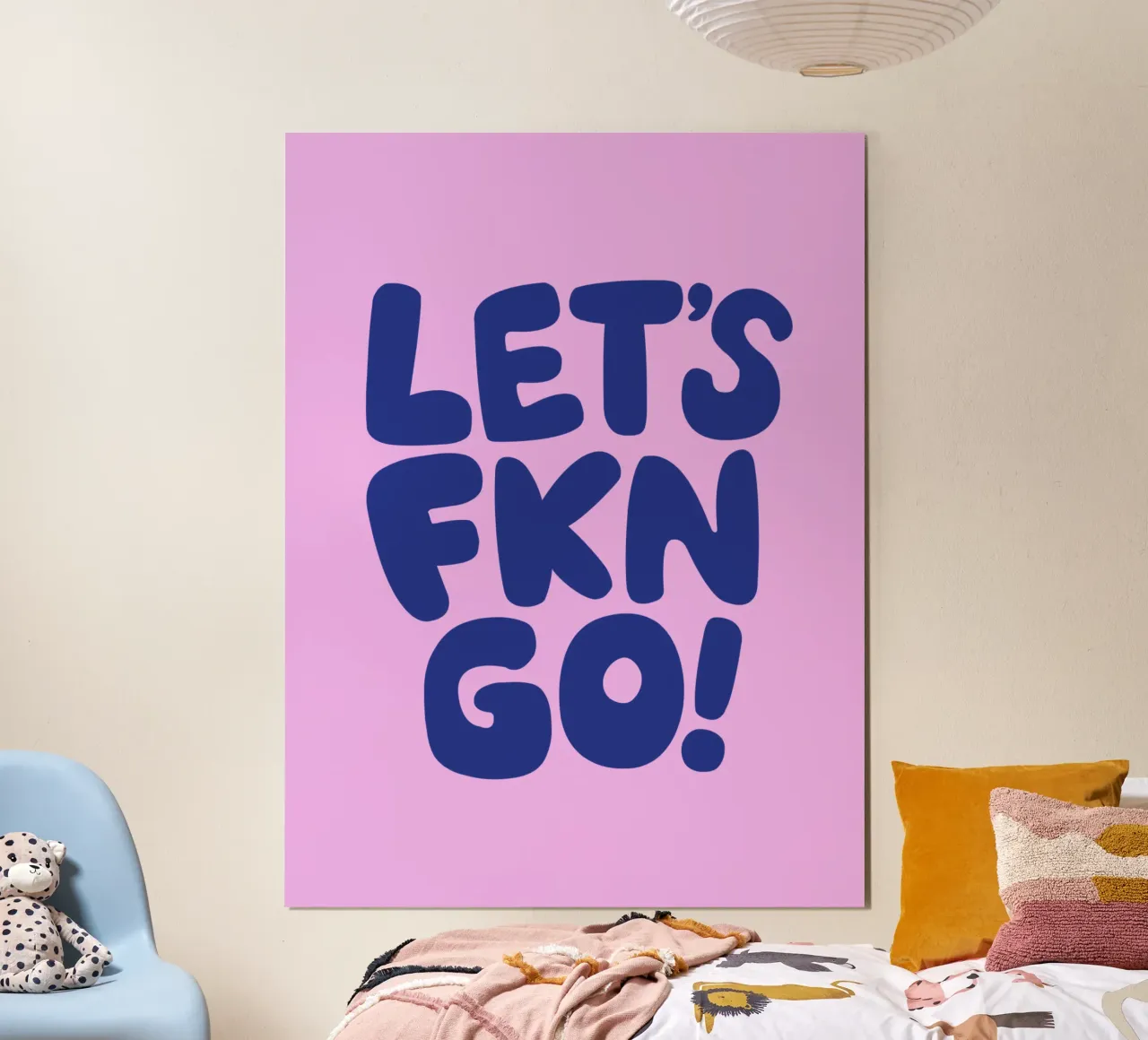 Lets Fkn Go Sassy Grassetto Rosa Viola Tipografia Lettering poster con telaio in plastica da THE MOTIVATED TYPE