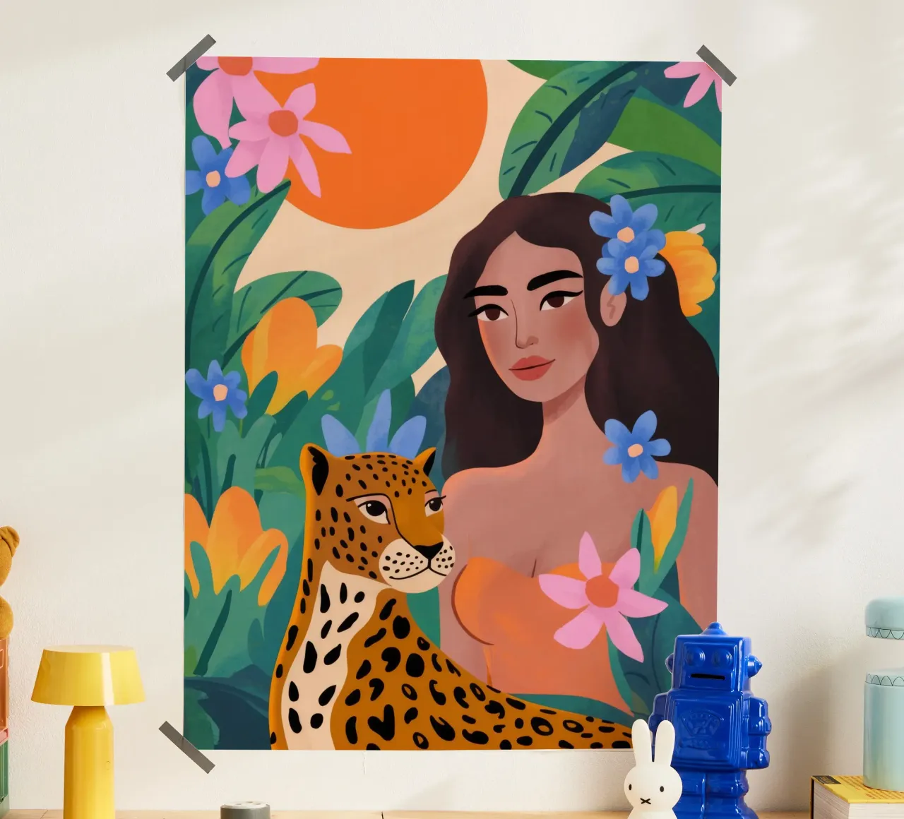 Armonia floreale della giungla poster con telaio in legno da Atelier Tiga