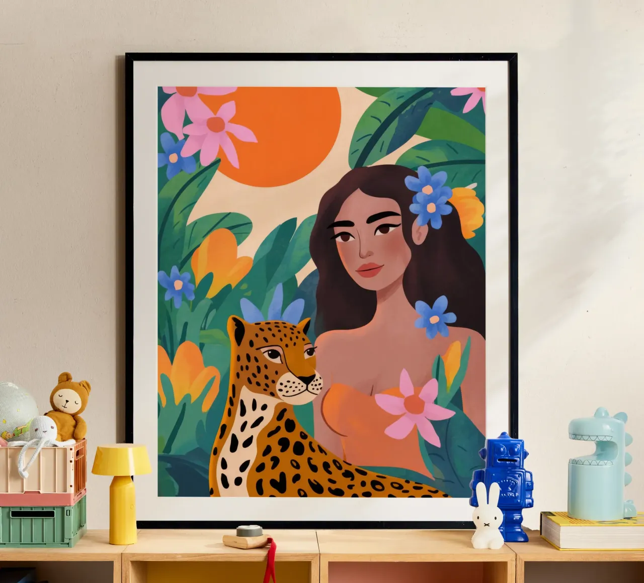 Armonia floreale della giungla poster con telaio in legno da Atelier Tiga