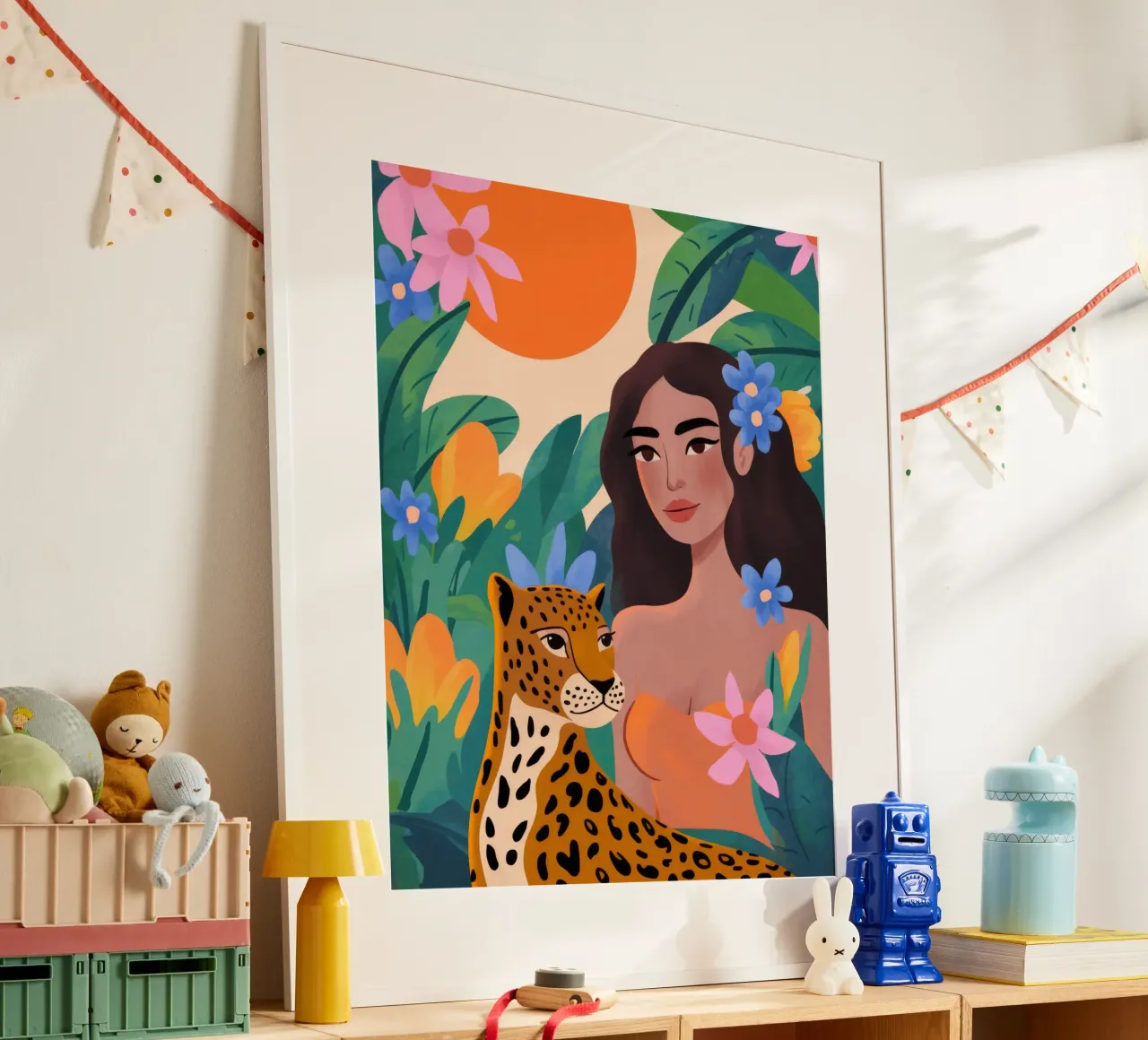 Armonia floreale della giungla poster con telaio in legno da Atelier Tiga