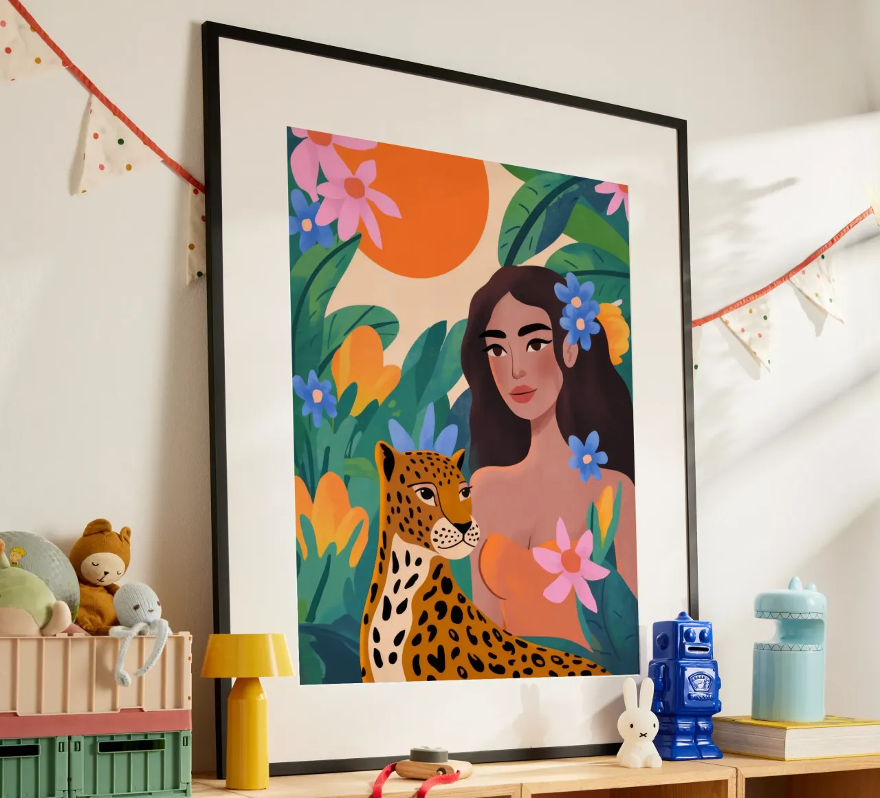 Armonia floreale della giungla poster con telaio in legno da Atelier Tiga