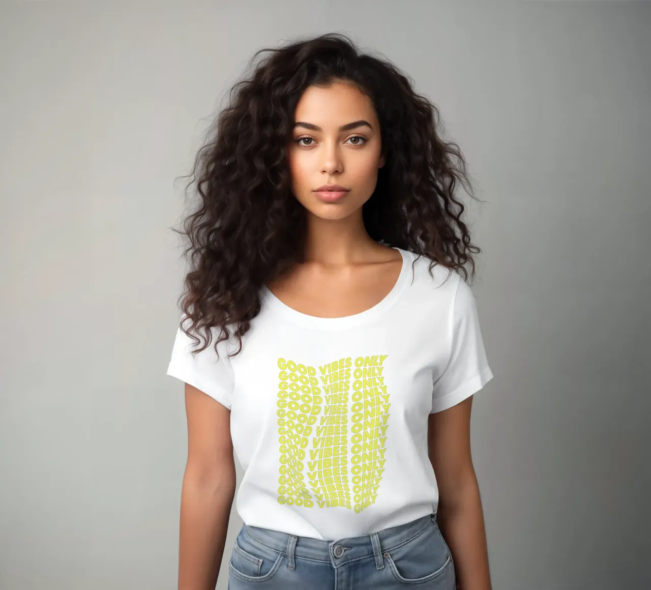 Good Vibes Only Cheerful Modern Warped Typografie Design t-shirt da donna da THE MOTIVATED TYPE
