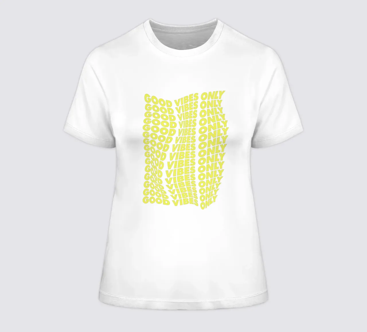Good Vibes Only Cheerful Modern Warped Typografie Design t-shirt da donna da THE MOTIVATED TYPE