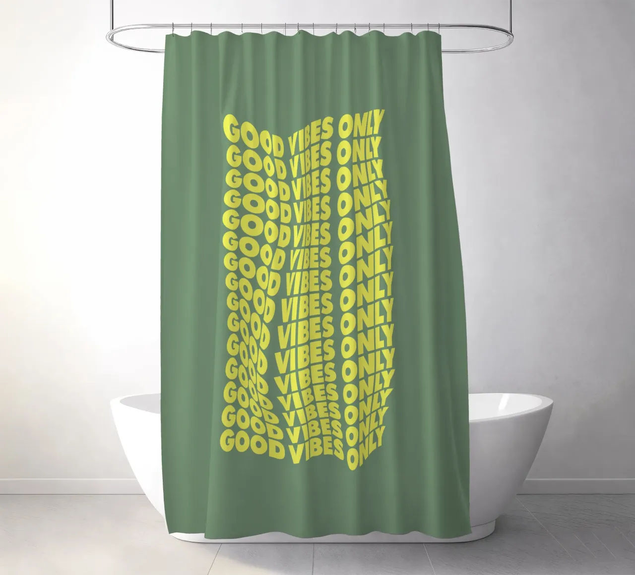 Good Vibes Only Cheerful Modern Warped Typografie Design tenda da doccia da THE MOTIVATED TYPE