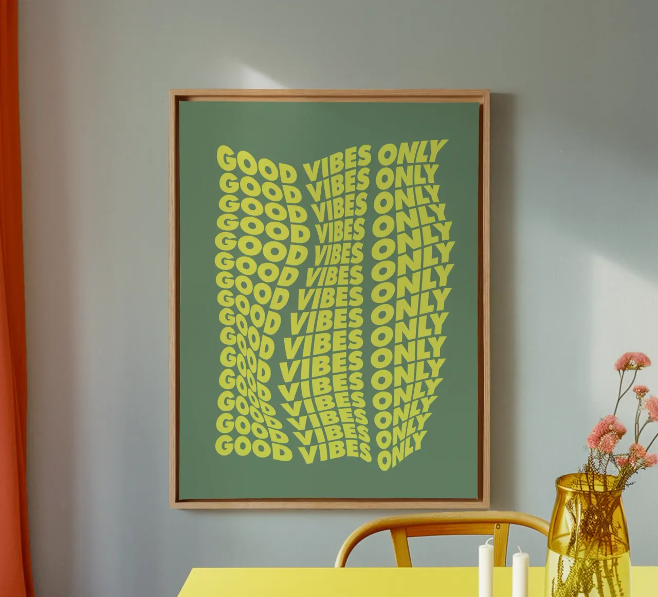 Good Vibes Only Cheerful Modern Warped Typografie Design tela da THE MOTIVATED TYPE