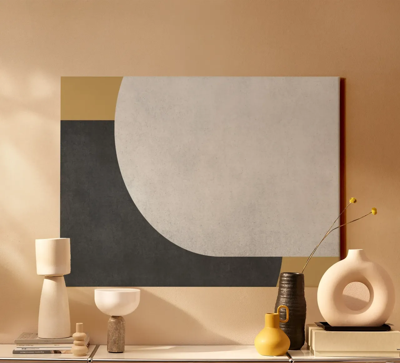 Halfmaan Colorblock - Goud Wit Zwart canvas van MoonlightPrint