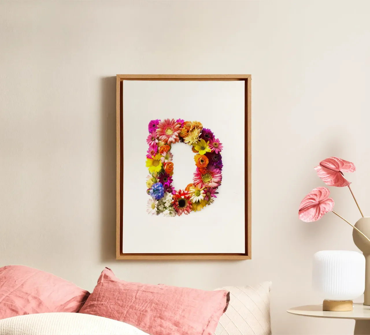 Bloemen letter D canvas met Baklijst van My Tiny Home