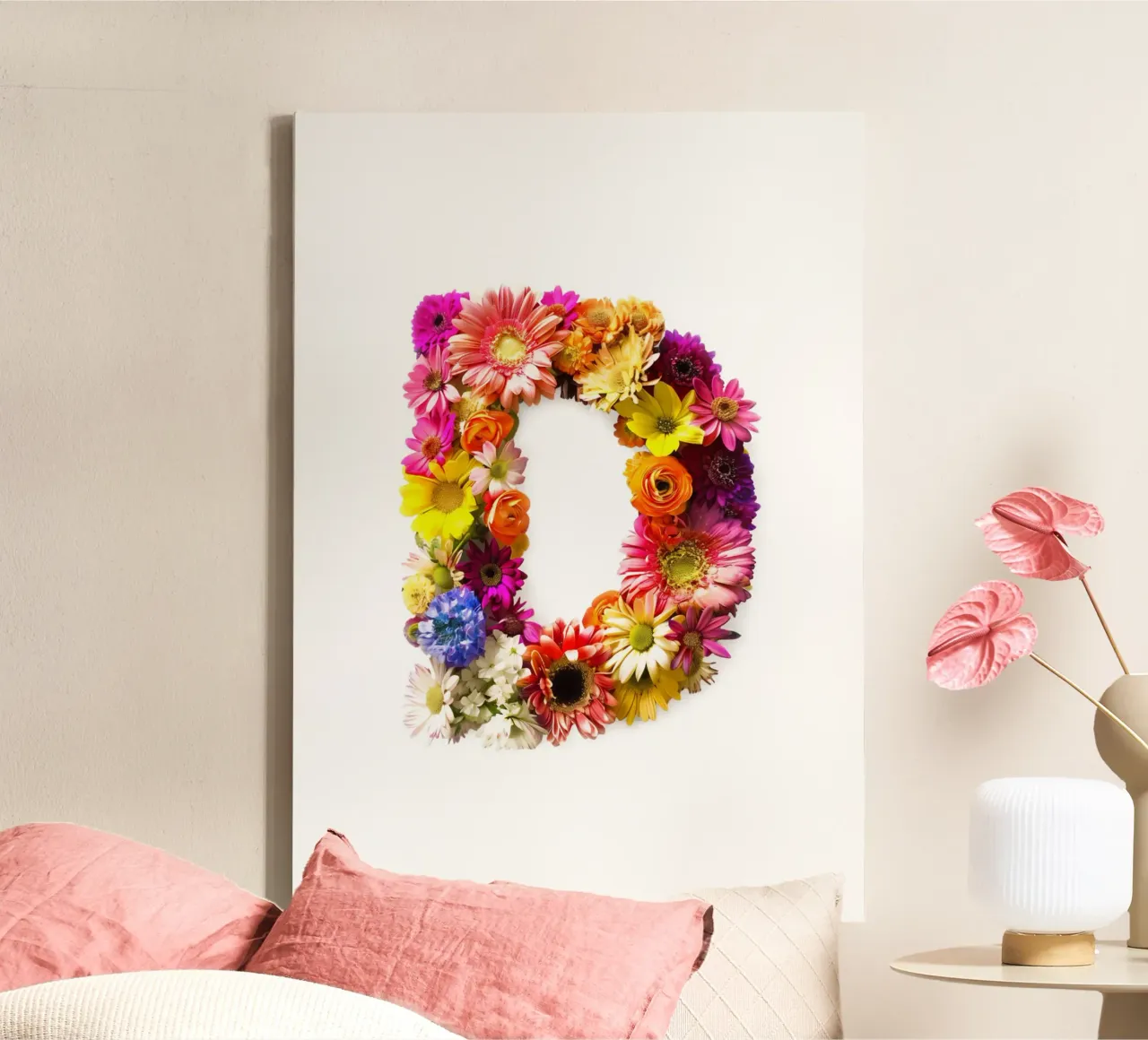 Bloemen letter D canvas met Baklijst van My Tiny Home