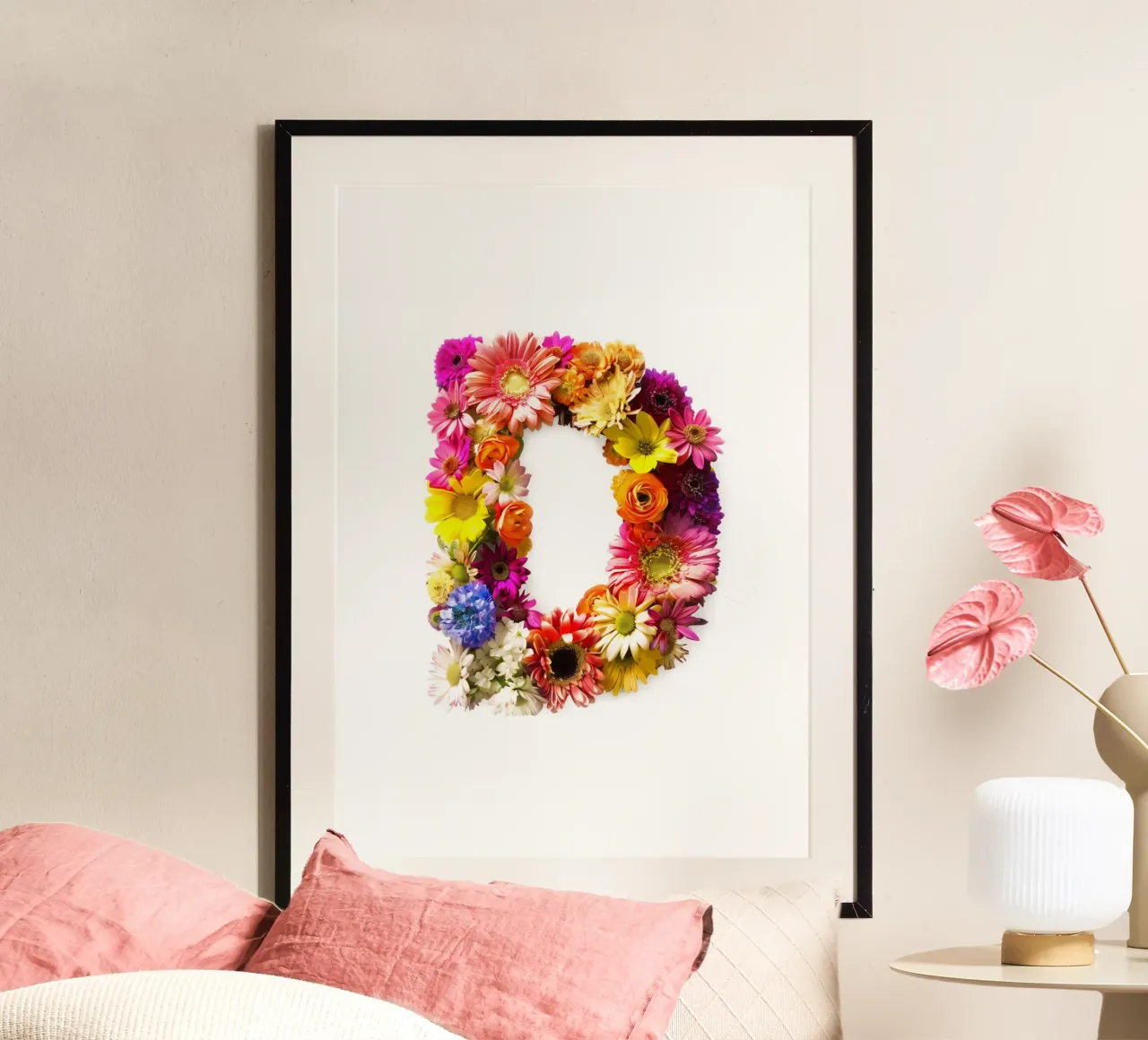 Flower letter D poster with plastic frame by My Tiny Home