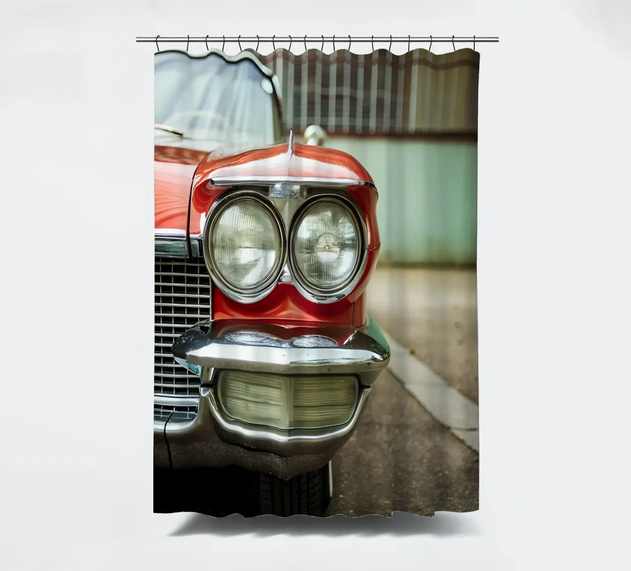 Rote Oldtimer-Front Duschvorhang von CAR EDITION
