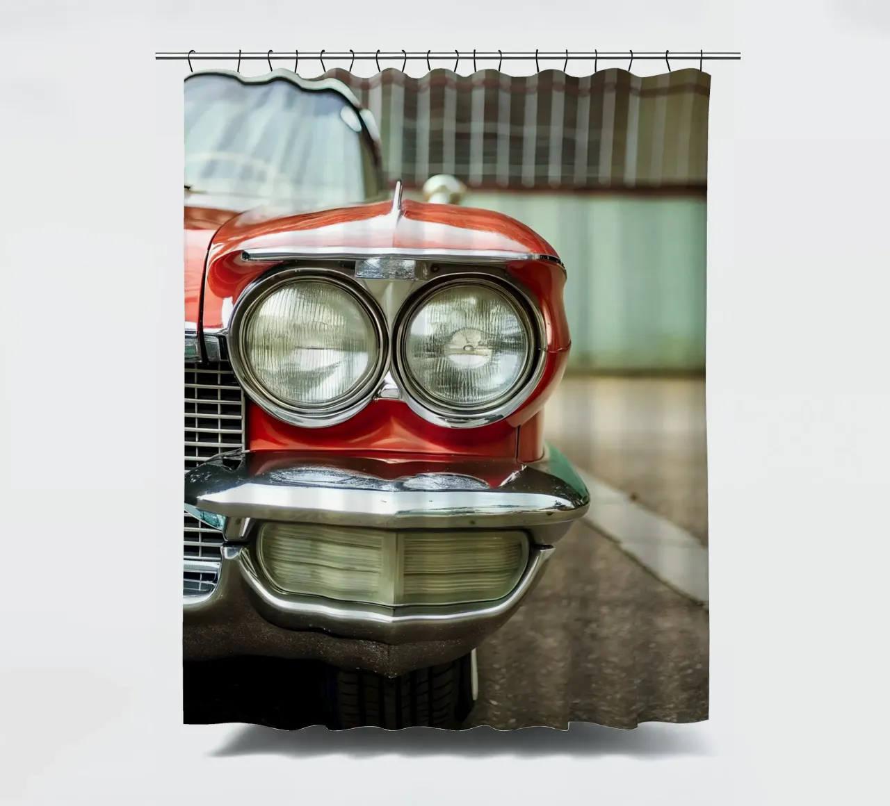 Rote Oldtimer-Front Duschvorhang von CAR EDITION