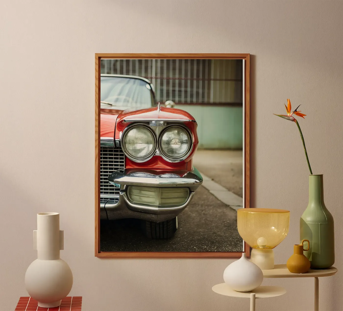 Red Classic Car Front Forex-Platte von CAR EDITION