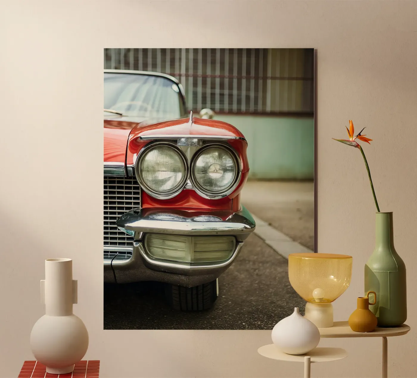Red Classic Car Front Forex-Platte von CAR EDITION