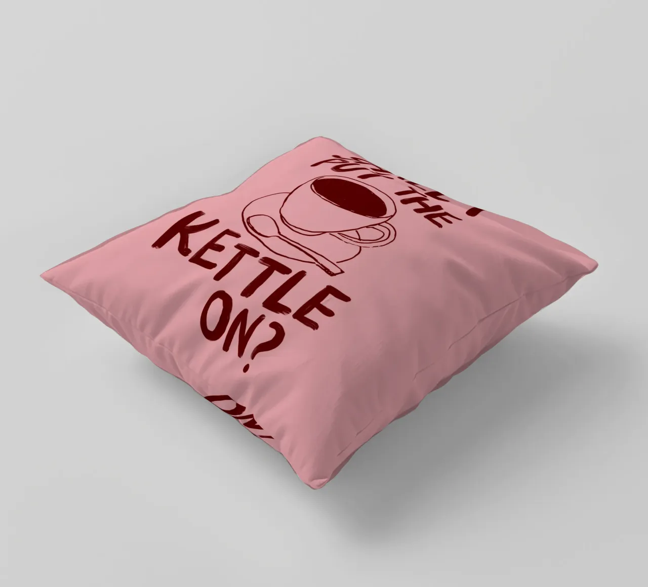 Shall I Put the Kettle On Accoglienti bevitori di tè Typografie cuscino da THE MOTIVATED TYPE