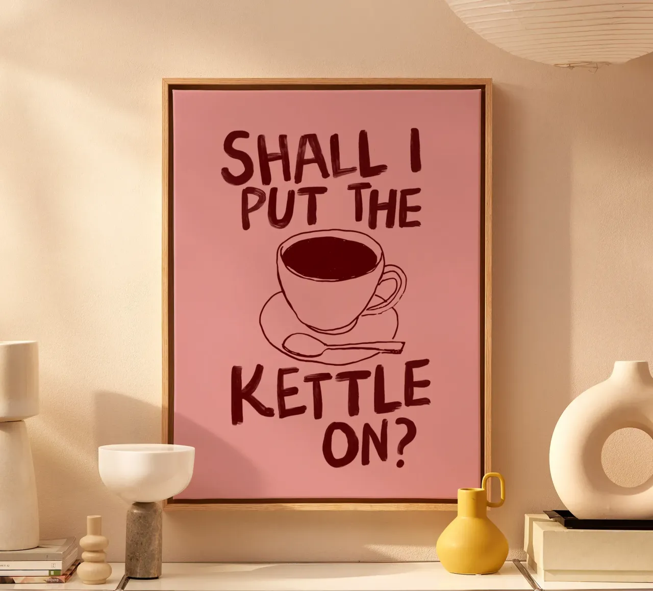 Shall I Put the Kettle On Accoglienti bevitori di tè Typografie tela con Cornice a cassetta da THE MOTIVATED TYPE