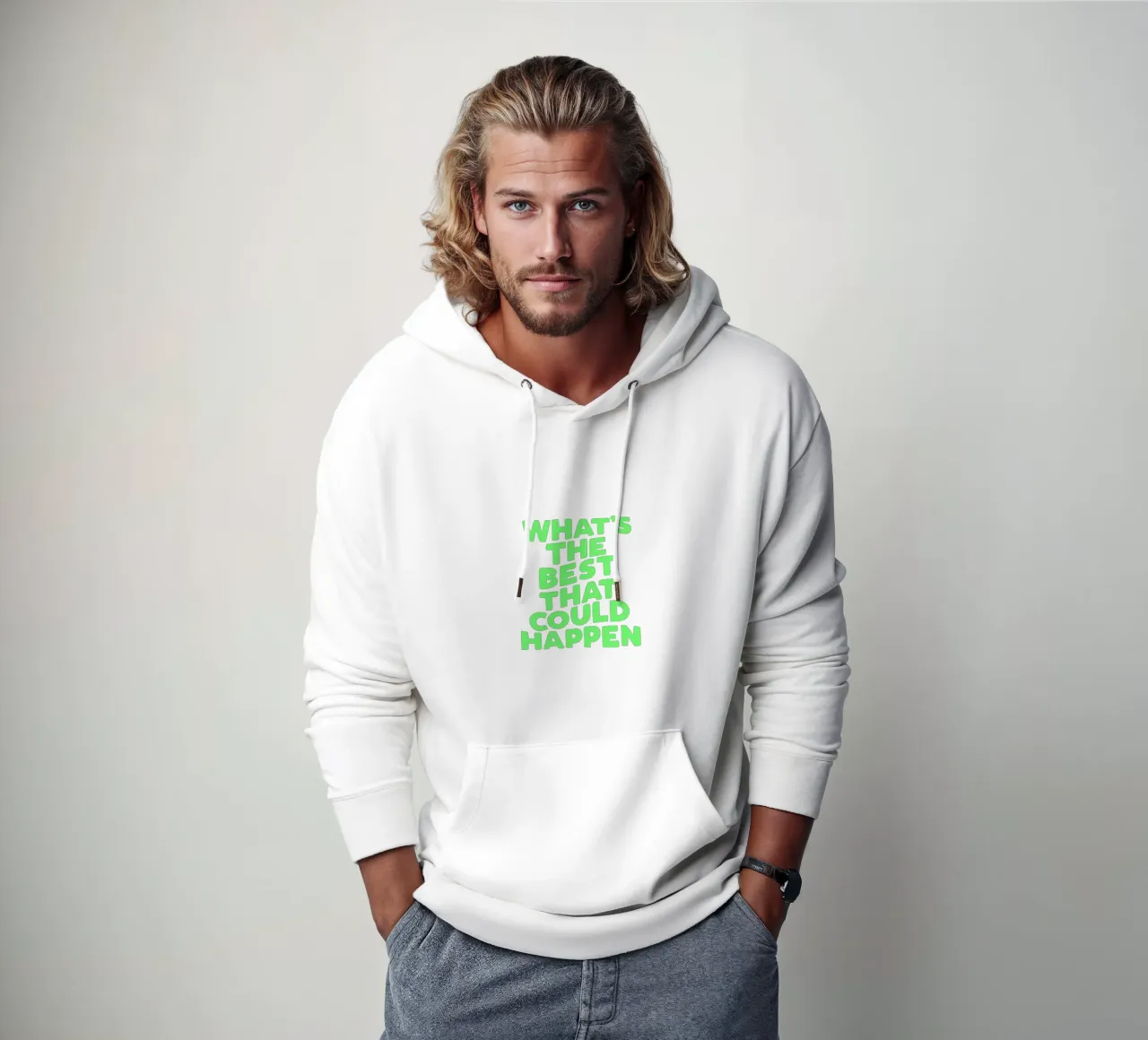 Qual è il meglio che potrebbe accadere Optimistic Typografie Art felpa con cappuccio da THE MOTIVATED TYPE